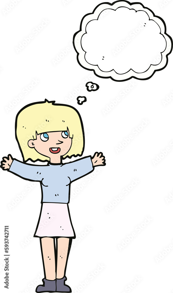 cartoon excited woman with thought bubble cartoon excited woman with thought bubble