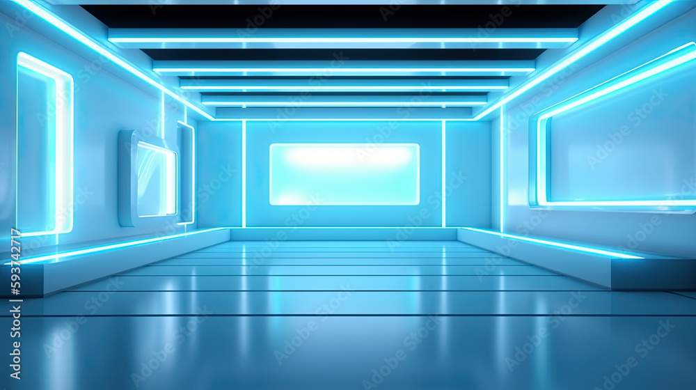 Fototapeta premium Futuristic Sci-Fi Modern Realistic Blue Neon background, Virtual Set Image