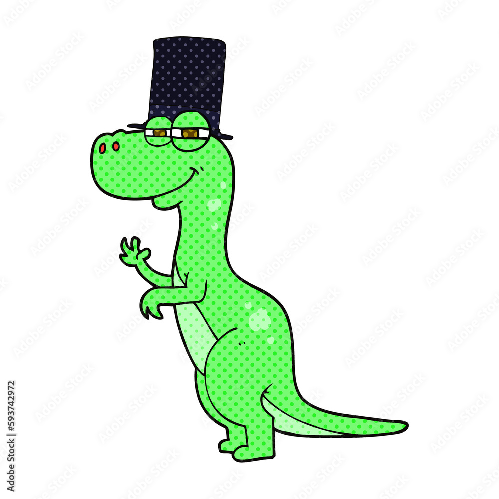 Naklejka premium cartoon dinosaur wearing top hat