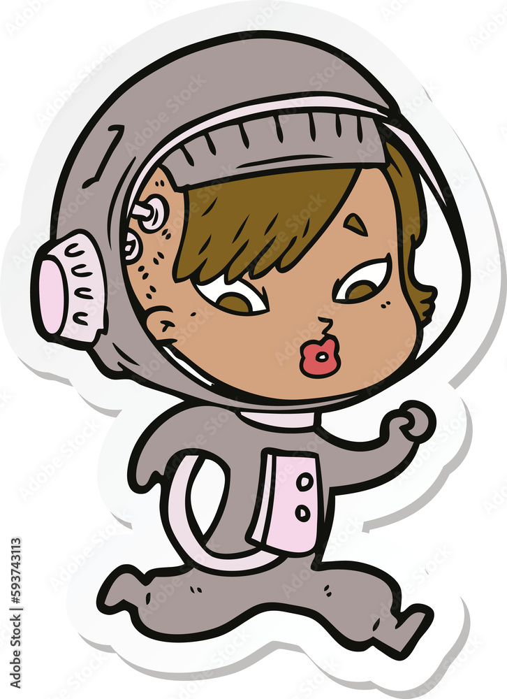 sticker of a cartoon astronaut woman sticker of a cartoon astronaut woman