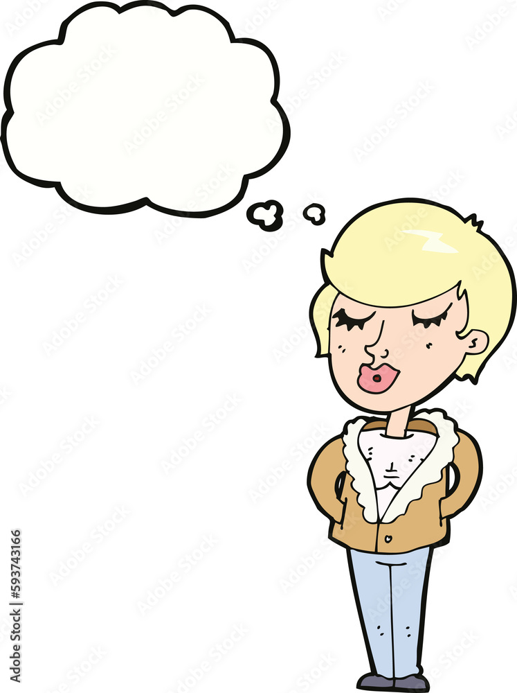 cartoon cool relaxed woman with thought bubble cartoon cool relaxed woman with thought bubble