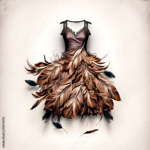 a dress formed from feathers, creative fashion 07, created with AI