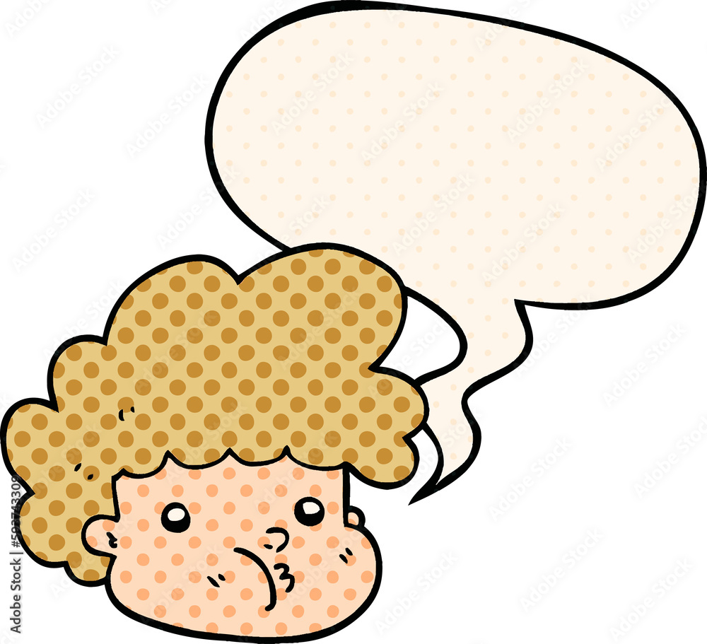 cartoon boy and speech bubble in comic book style