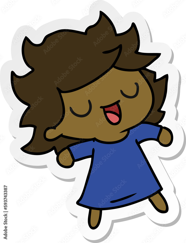 sticker cartoon of cute kawaii girl sticker cartoon of cute kawaii girl