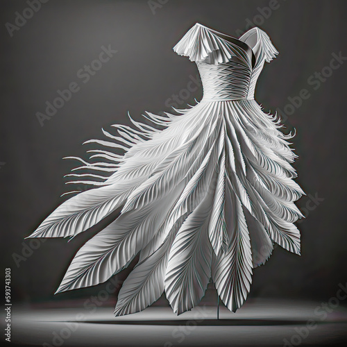 a dress formed from feathers, creative fashion 03, created with AI