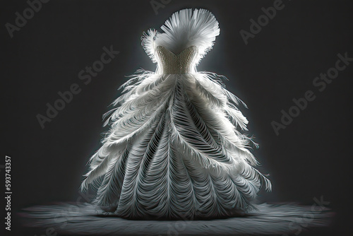 a dress formed from feathers, creative fashion 01, created with AI