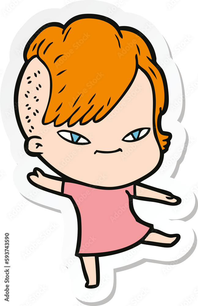 sticker of a cute cartoon girl with hipster haircut