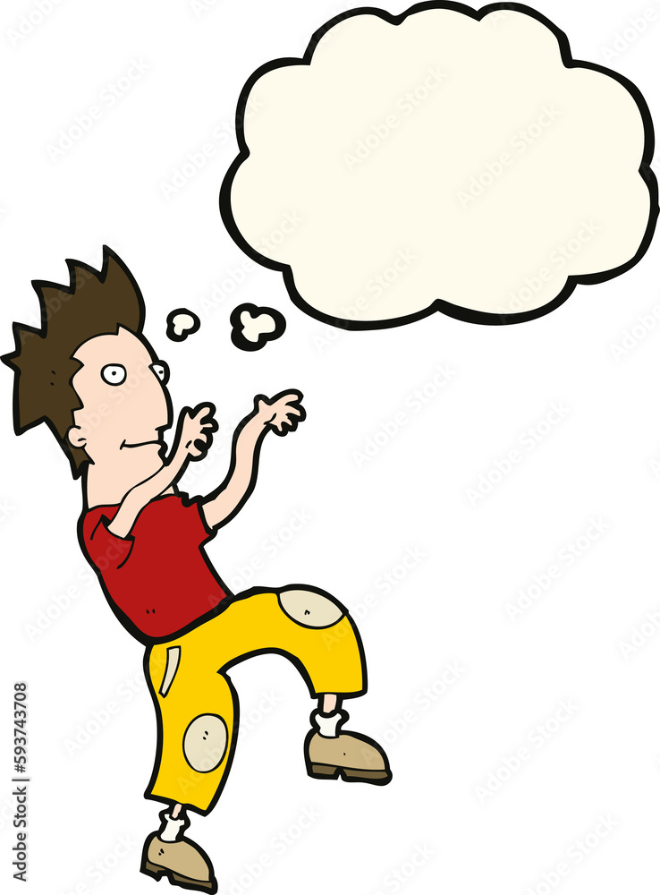 cartoon happy man doing funny dance with thought bubble cartoon happy man doing funny dance with thought bubble