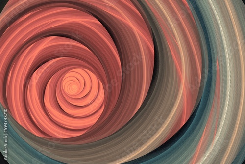 Red gray swirling pattern of crooked waves on a black background. Abstract fractal 3D rendering