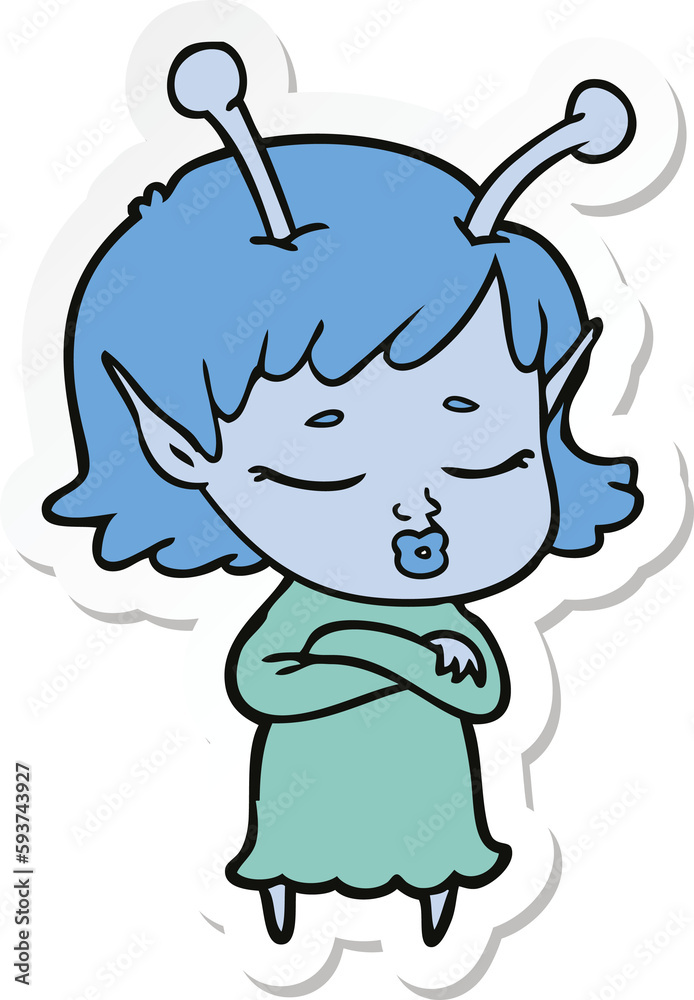 sticker of a cute alien girl cartoon