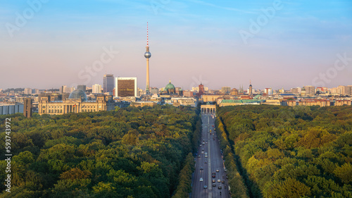 Canvas Print Aerial view of Berlin Skyline with all main landmarks, Tiergarten Park and Germa