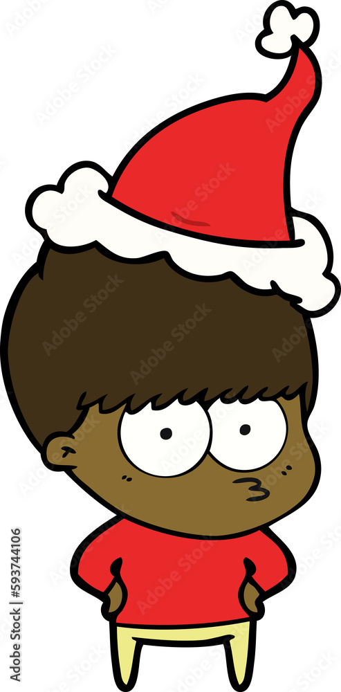 nervous line drawing of a boy wearing santa hat nervous line drawing of a boy wearing santa hat