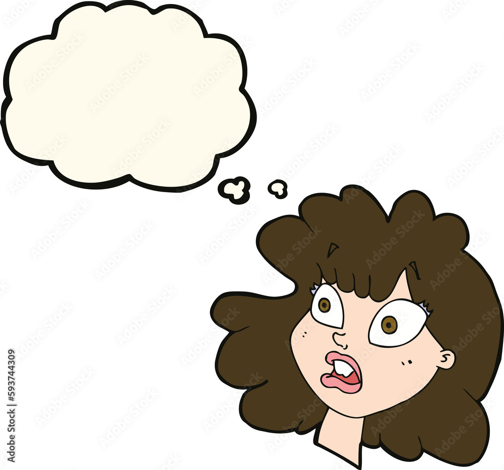 cartoon shocked female face with thought bubble cartoon shocked female face with thought bubble