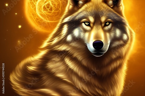 Golden Cosmic Wolf  Portrait of Cosmic Wolf - generative ai