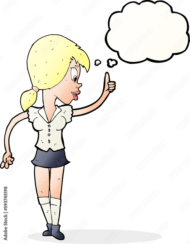 cartoon girl with idea with thought bubble cartoon girl with idea with thought bubble