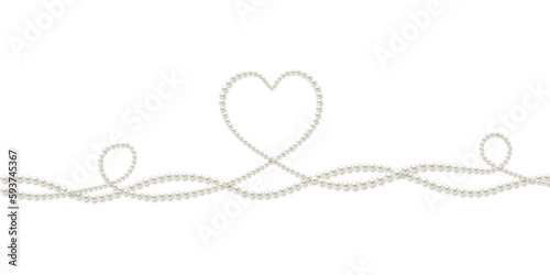 Pearls. Beads. Jewelry. Beautiful vector background. Pearl heart. Garland. Festive decoration.