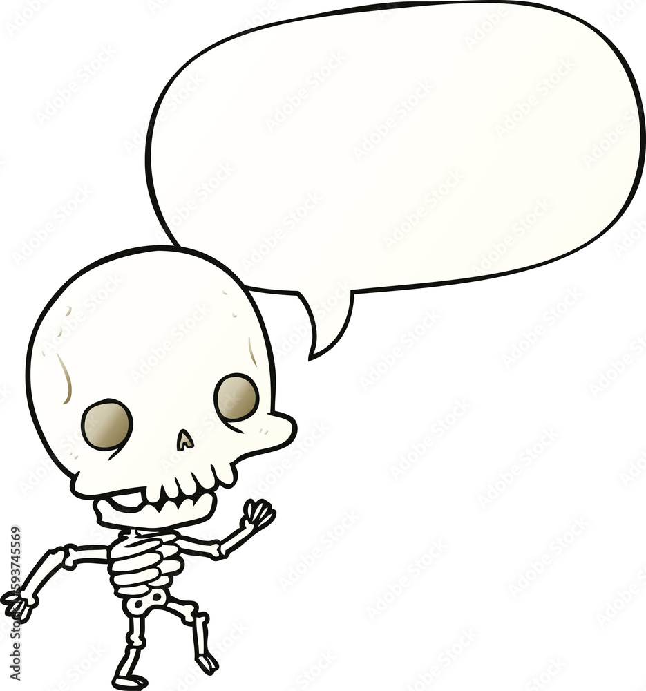 cute cartoon dancing skeleton and speech bubble in smooth gradient style cute cartoon dancing skeleton and speech bubble in smooth gradient style