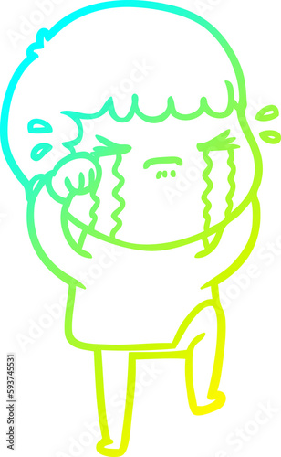 cold gradient line drawing cartoon man crying