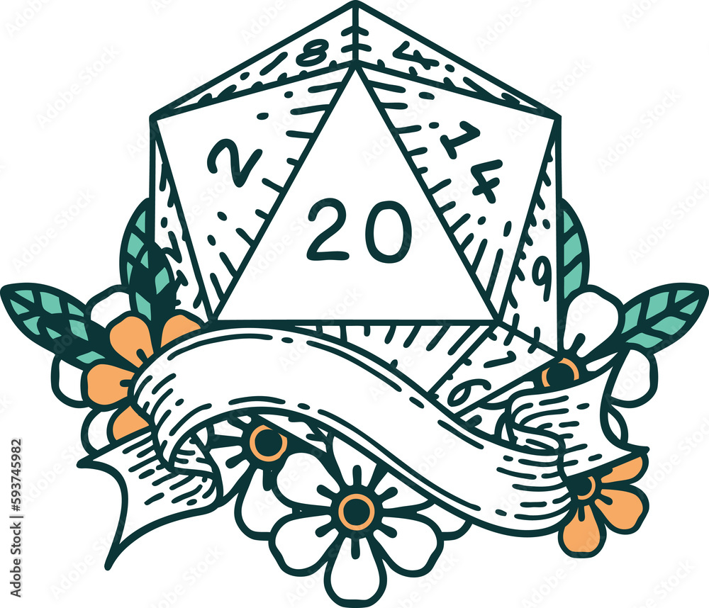 natural twenty D20 dice roll illustration natural twenty D20 dice roll illustration