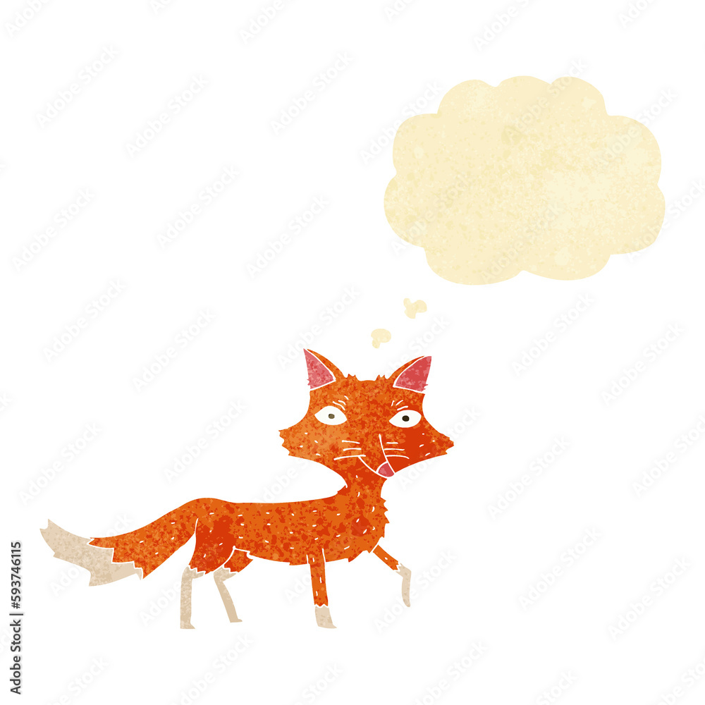 cartoon little fox with thought bubble