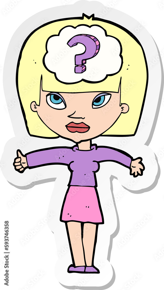 sticker of a cartoon woman with question sticker of a cartoon woman with question