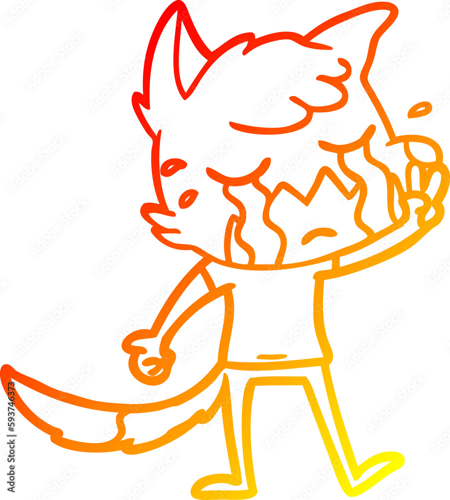 warm gradient line drawing crying waving fox cartoon warm gradient line drawing crying waving fox cartoon