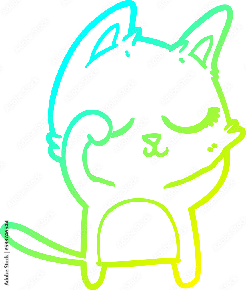 Obraz premium cold gradient line drawing calm cartoon cat
