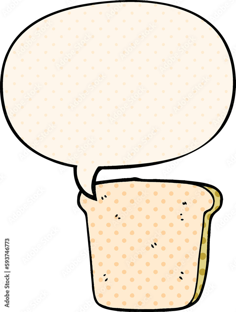 cartoon slice of bread and speech bubble in comic book style cartoon slice of bread and speech bubble in comic book style