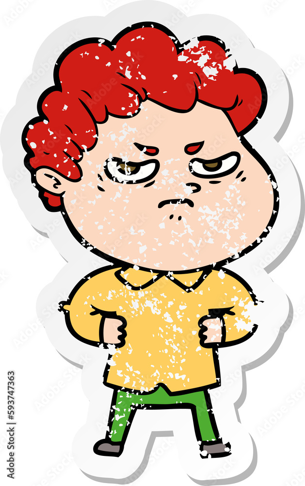 distressed sticker of a cartoon angry man distressed sticker of a cartoon angry man