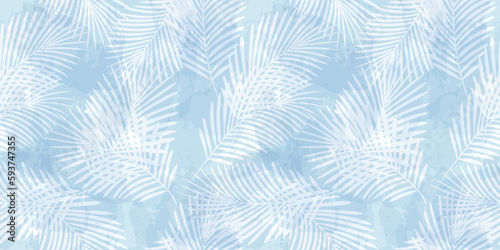 Watercolor palm leaves seamless vector pattern. Exotic leaves background, textured jungle print