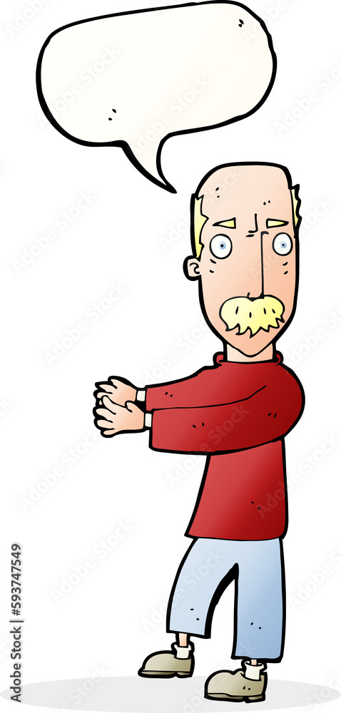 cartoon balding man explaining with speech bubble cartoon balding man explaining with speech bubble