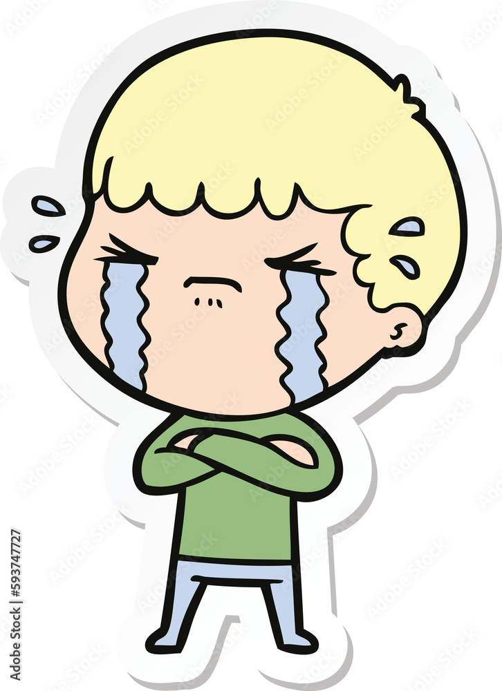 sticker of a cartoon man crying sticker of a cartoon man crying