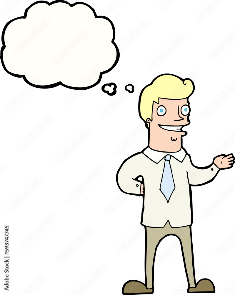 cartoon salesman with thought bubble cartoon salesman with thought bubble
