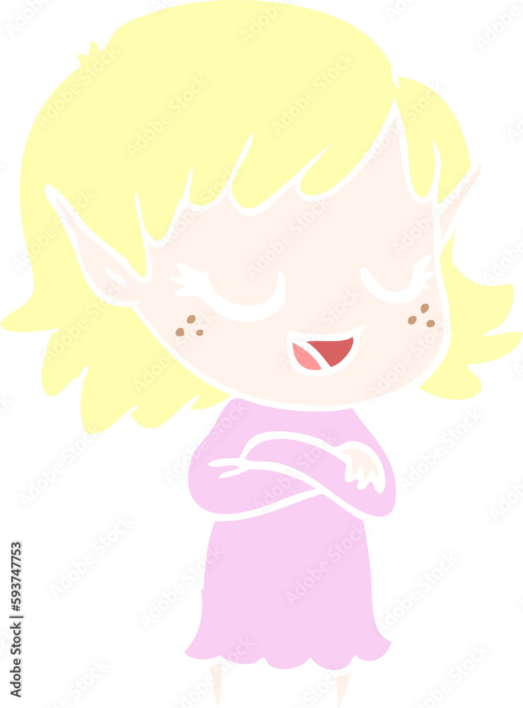 happy flat color style cartoon elf girl happy flat color style cartoon elf girl
