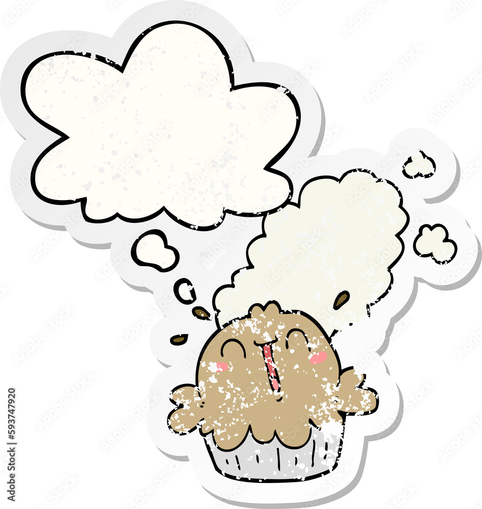 cute cartoon pie and thought bubble as a distressed worn sticker cute cartoon pie and thought bubble as a distressed worn sticker