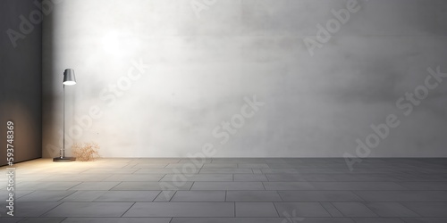 Concrete wall and floor background for product display or mock up, three dimensional showroom. Background. Mockup. Generative AI. Abstract white interior of an empty room with concrete walls