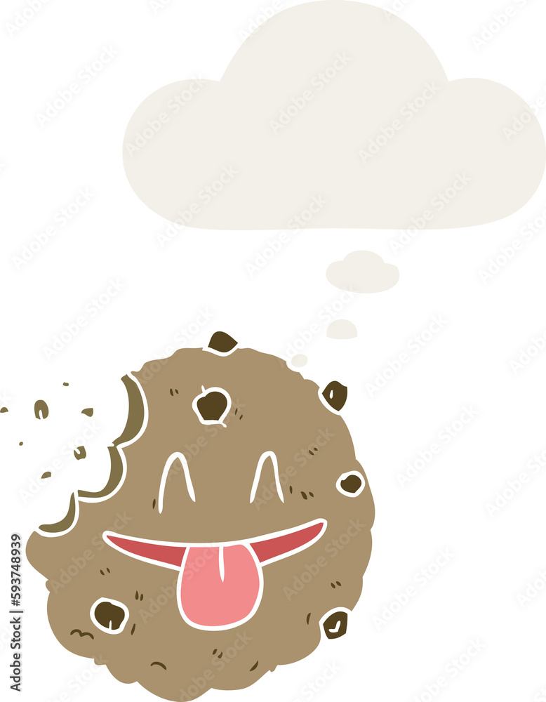 cartoon cookie and thought bubble in retro style