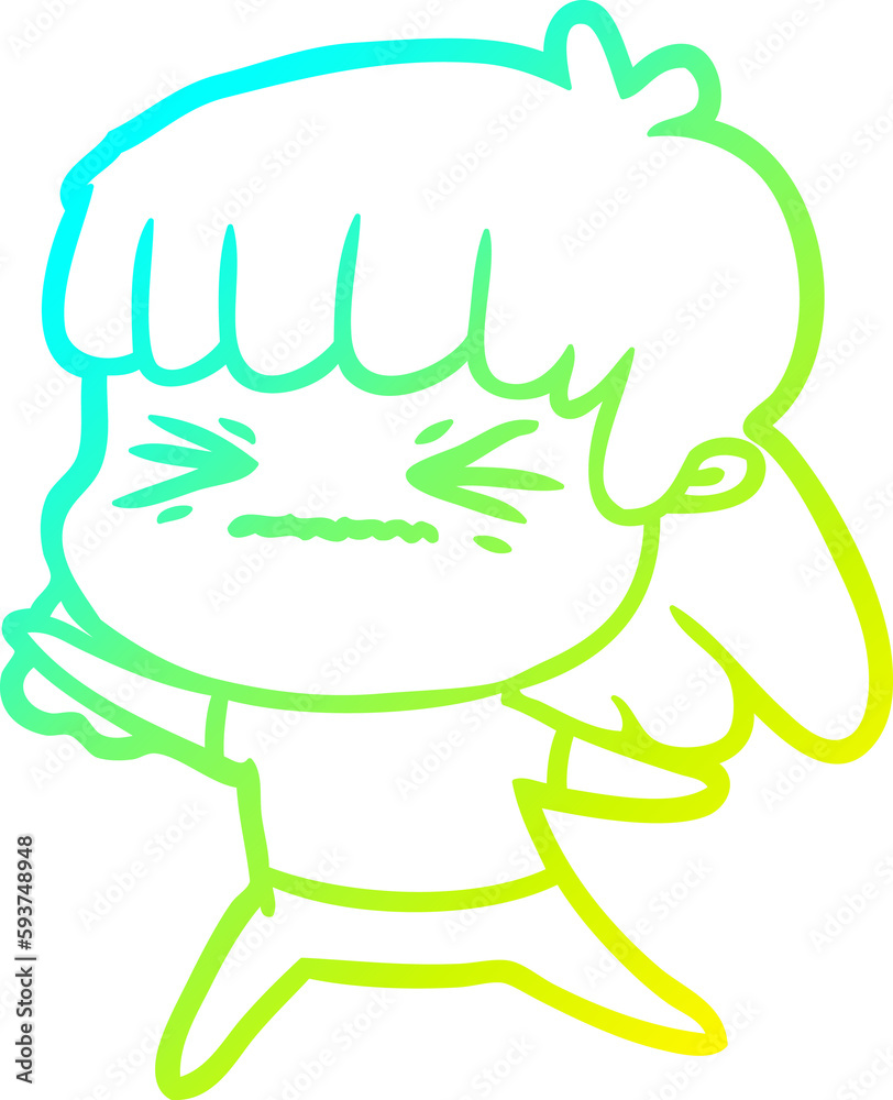 cold gradient line drawing cartoon angry girl