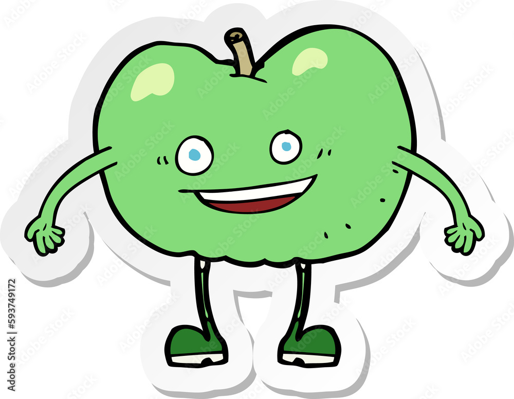 sticker of a cartoon happy apple character