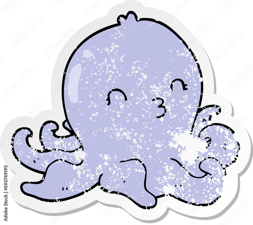 distressed sticker of a cartoon octopus distressed sticker of a cartoon octopus