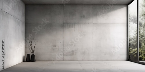 Concrete wall and floor background for product display or mock up, three dimensional showroom. Background. Mockup. Generative AI. Abstract white interior of an empty room with concrete walls