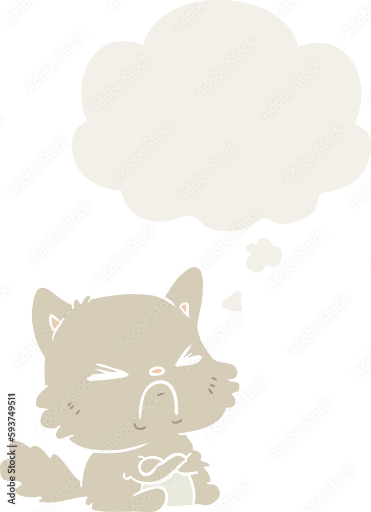 cartoon angry cat and thought bubble in retro style