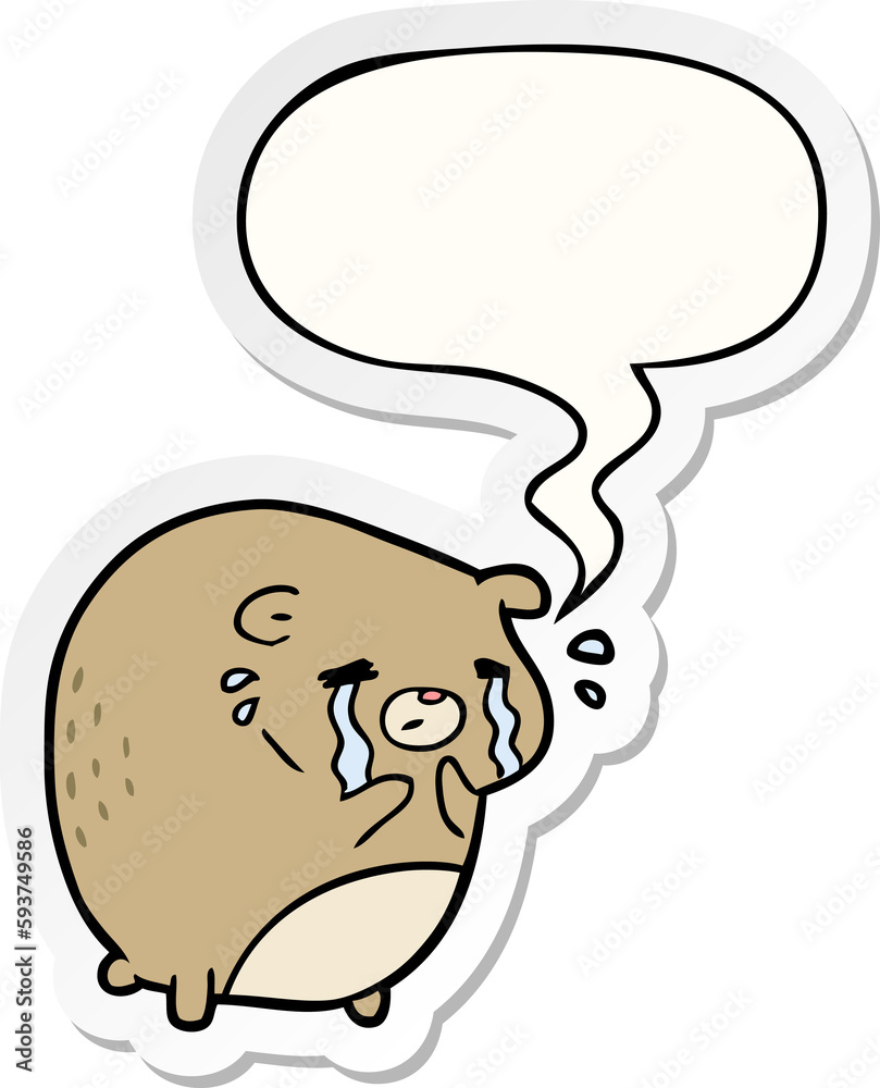 cartoon crying bear and speech bubble sticker cartoon crying bear and speech bubble sticker