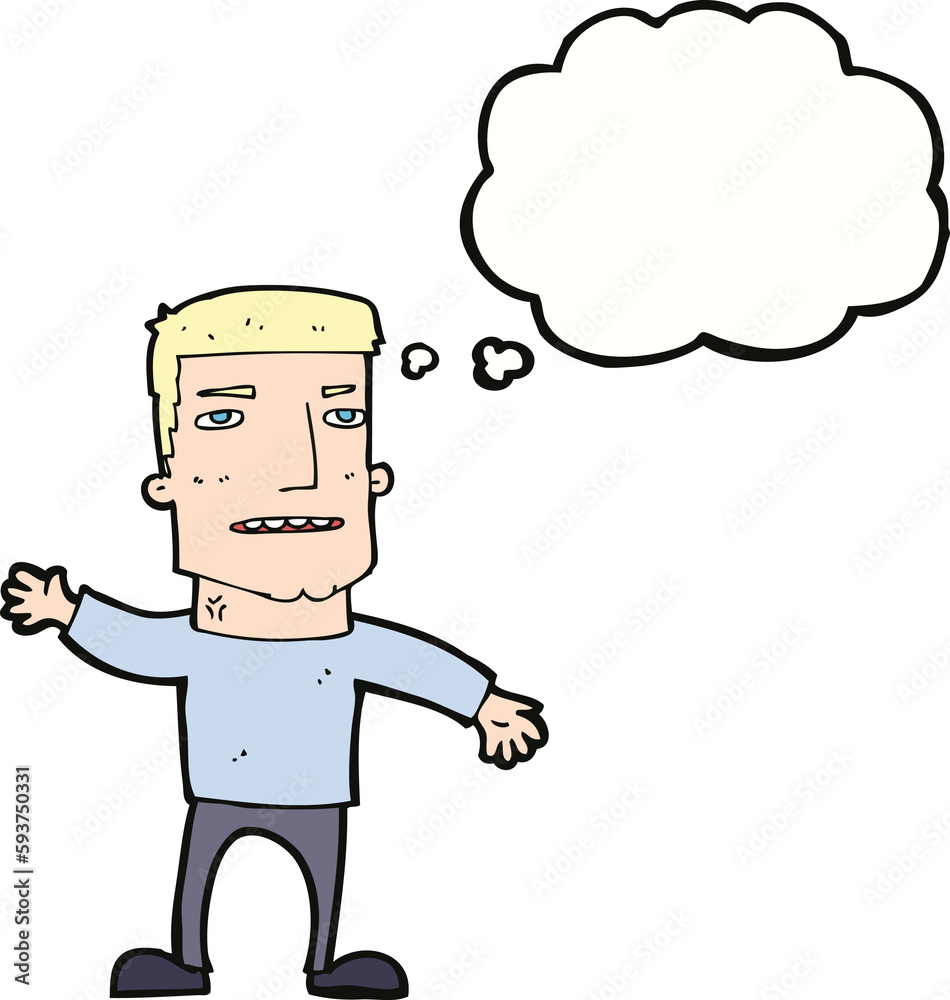 cartoon waving stressed man with thought bubble cartoon waving stressed man with thought bubble