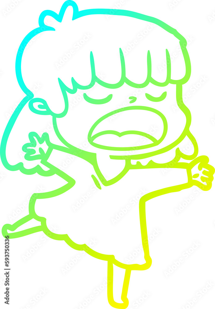 Obraz premium cold gradient line drawing cartoon woman talking loudly