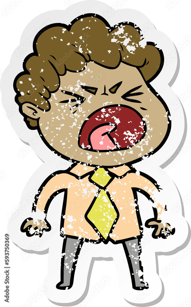 distressed sticker of a cartoon furious man