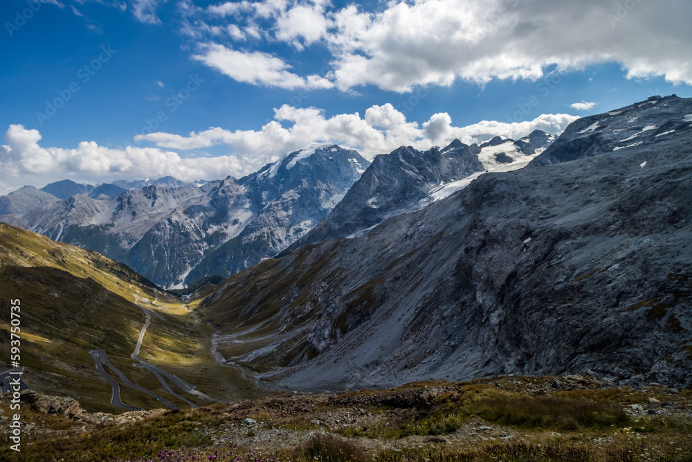 Mountain scenic road Stelvio Pass in Alps Mountain scenic road Stelvio Pass in Alps
