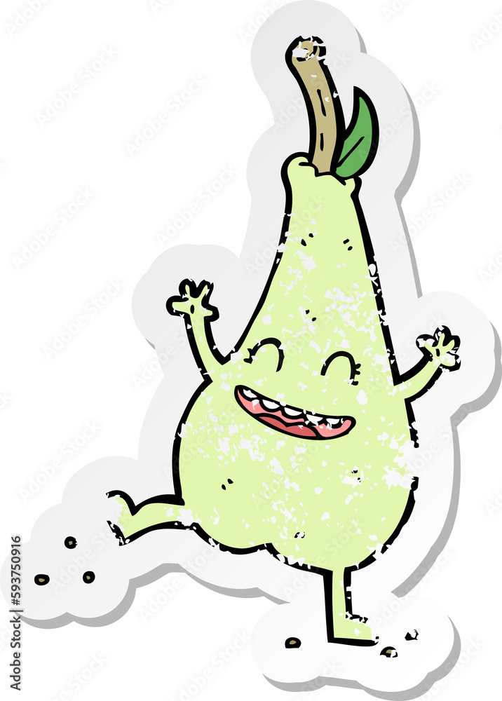 retro distressed sticker of a cartoon happy dancing pear retro distressed sticker of a cartoon happy dancing pear