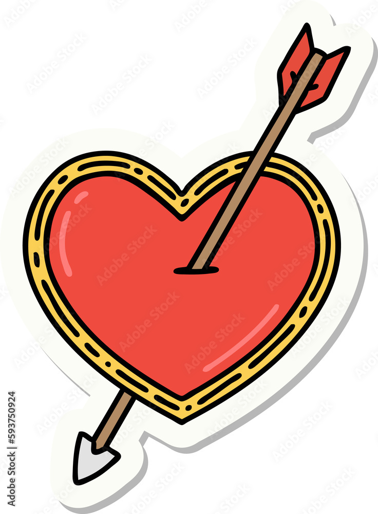 tattoo style sticker of an arrow and heart tattoo style sticker of an arrow and heart