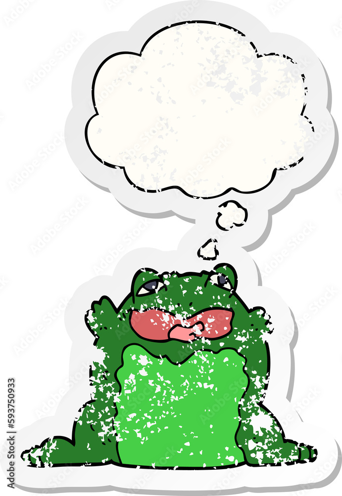 cartoon toad and thought bubble as a distressed worn sticker cartoon toad and thought bubble as a distressed worn sticker